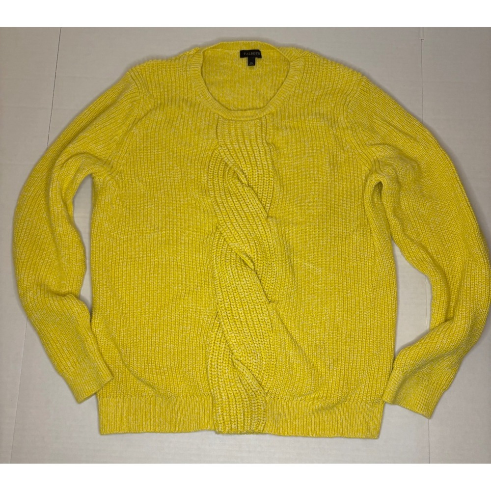 Talbots Yellow Marled Cable Knit Sweater Crewneck Chunky Pullover